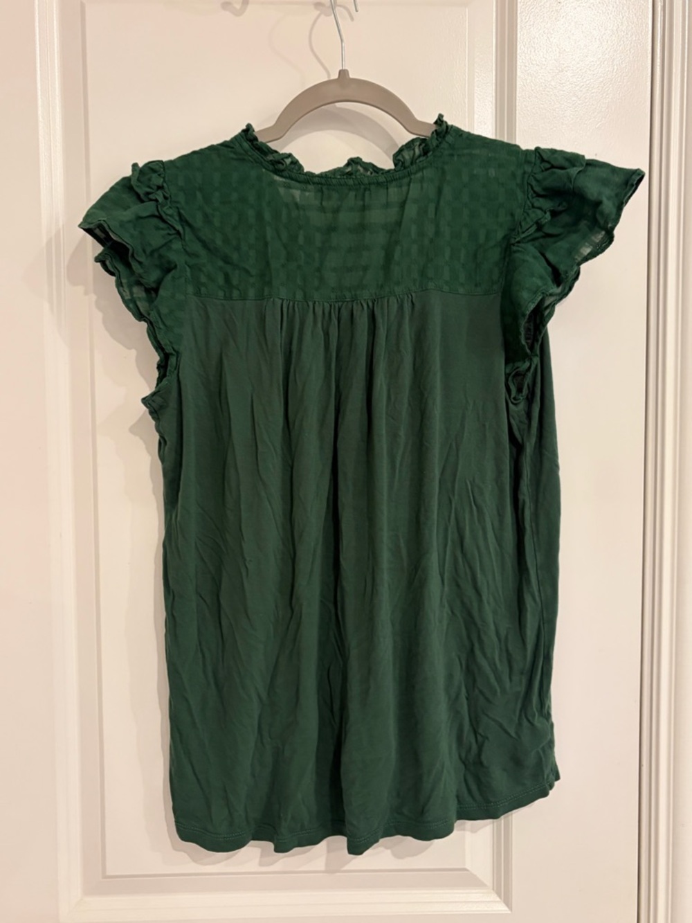 LOFT Emerald Green Ruffle-Trim Button-Front Top - Picture 3 of 4